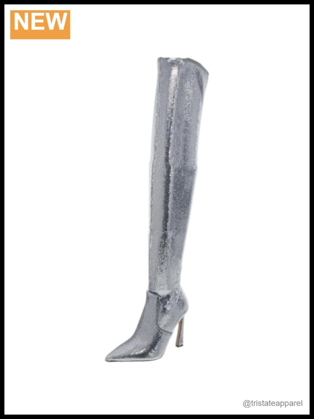 Stiletto Heel Over-the-Knee Boots with Sequin Embellishment, Pointed Toe,